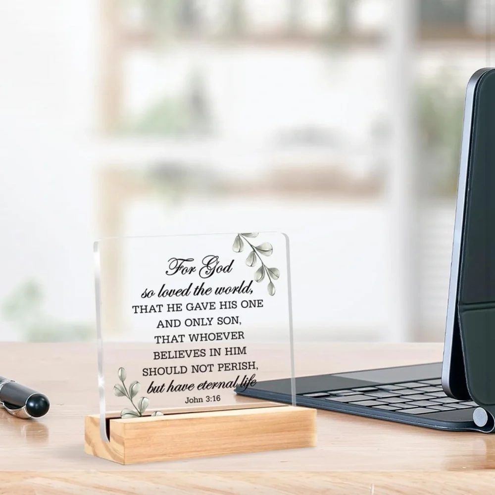CHRISTIAN Acrylic Desk Sign with Stand – John 3:16 Bible Verse Home Decor - NEW - Picture 4 of 5